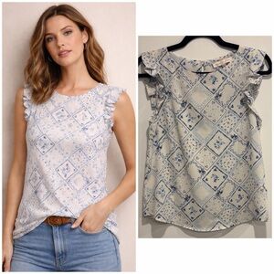 Monteau Blue and White Patterned Blouse